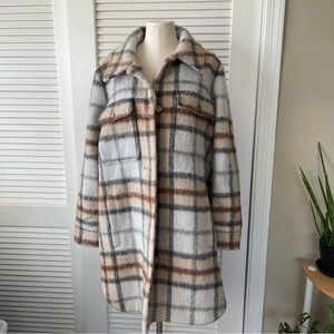 LOFT Wool Blend Plaid Button Front Coat